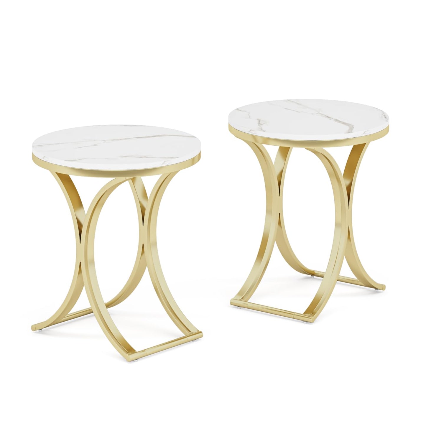 Tribesigns Small Round Sofa Side Table Set of 2, Contemporary Round Coffee Table, Accent Bedside Table (Faux Marble) - WoodArtSupply