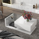 Merax Coffee Table, 2-Tier Rectangular Coffee Table with Tempered Glass, Modern Cocktail Table with High-Gloss UV Surface, Minimalist Design Center Table for Living Room, White Merax