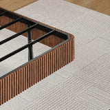 Bellemave Queen Floating Bed Frame with LED Lights, Walnut Wood Floating Bed Frame Queen, Wave Curve Wood Texture Bed with Heavy Duty Metal Slats Bellemave