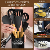 Umite Chef Kitchen Cooking Utensils Set, 33 pcs Non-Stick Utensils Spatula Set with Holder, Black Wooden Handle Silicone Kitchen Gadgets Umite Chef