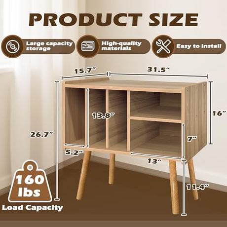 Montex Record Player Stand with Vinyl Storage, Wooden Record Player Table with 5 Cabinet, Large Vinyl Record Player Stand, Record Player Holder, Record Player Shelf for Office Living Room, Oak Montex