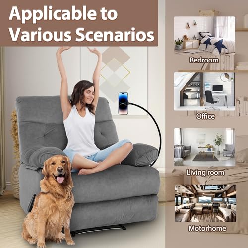Chizzyseat Manual Oversized Recliner Chair for Heavy Duty Adults 400lbs Extra Wide Recliner with Phone Holder Big Man Recliners for Living Room Bedroom Nursery RV Dark Grey