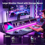 OffiGo Gaming Standing Desk with LED Light, 55 Inch Electric Height Adjustable Table with Power Outlet & Monitor Stand, Sit Stand Computer Workstation for Home, Bedroom, Black OffiGo
