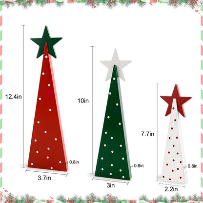 Christmas Decorations Indoor, Christmas Decor - 3 PCS Wooden Table Top Christmas Tree Signs with Stars for Home, Table, Fireplace Mantel, Shelf, Office Desk, Party Decor - Xmas Holiday Decorations