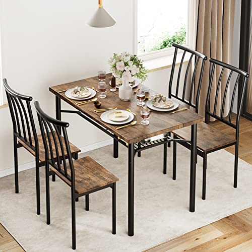 GAOMON Dining Table Set for 4, Kitchen Table and Chairs for 4 with Wine Rack, Dining Room Table Set with 4 Chairs, Rectangular Kitchen Table Set for Small Space, Apartment, Rustic Brown GAOMON