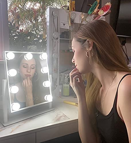 NUSVAN Vanity Mirror with Lights, Makeup Mirror with Lights,3 Color Lighting Modes Detachable 10X Magnification Mirror Touch Control,360°Rotation, White. NUSVAN