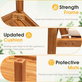 Greesum Outdoor Patio Furniture, 4 Piece Bistro Sofa Set with Coffee Table and Loveseat, Acacia Wood Conversation Sets with Cushions, for Garden, Backyard, Poolside, White Greesum