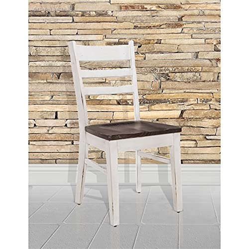 Pemberly Row 18" Wood Dining Room Ladderback Chair with Wood Legs for Kitchen, Modern Restaurant Chairs in Off White and Dark Brown - WoodArtSupply