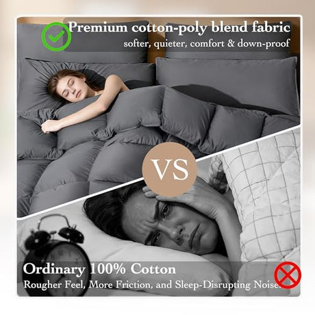 Gehtmnl Goose Down Fiber Comforter Queen Size – All Season Naturally Breathable Down Comforters, Luxury Hotel Collection Duvet Insert with 8 Corner Tabs, Cotton Fabric & Baffle Box (Dark Gray,50oz) Gehtmnl