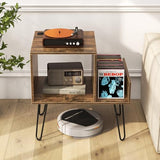 Giantex Record Player Stand with Charging Station, Turntable Stand with Vinyl Divider & Display Shelf, Mid-century Modern End Table Holds Up to 150 Albums, Vinyl Record Storage Cabinet for Living Room Giantex