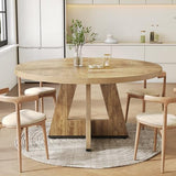 LITTLE TREE Round Dining Table for 4-6 People, 47 Inches Dining Room Table with Wooden Pedestal Base, Circle Kitchen Tables for Dining Room, Kitchen, Living Room, Oak LITTLE TREE