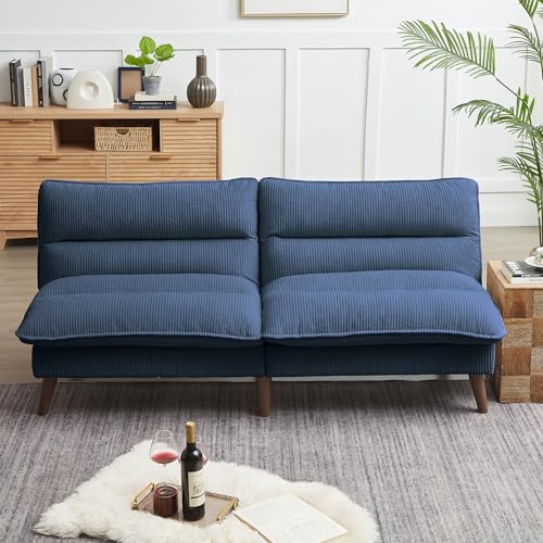 Pingliang Home 72" Futon Sofa Bed, Futon Couch with Adjustable Backrest, Recliner Small Loveseat for Living Room, Office, Apartment, Corduroy Loveseat, Blue Pingliang Home