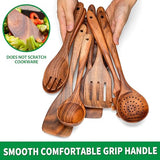 Wooden Spoons for Cooking, Acacia Wood Cooking Utensils Set – 11 Piece Wooden Kitchen Tools with Holder, Spoon Rest, Nonstick Cookware Safe by HOWHONG HOWHONG