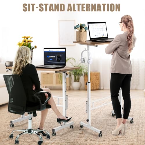 SIDUCAL Small Standing Desk Adjustable Height, Small Mobile Stand Up Desk with Wheels, Rolling Desk for Standing or Sitting, Portable Computer Desk for Walking Pad SIDUCAL
