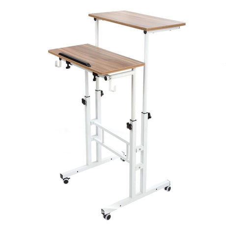 SIDUCAL Small Standing Desk, Portable Stand Up Desk, Height Adjustable Mobile Standing Desk Converter with Wheels Computer Workstations, Rolling Desk Laptop Cart for Standing or Sitting, Vintage Oak SIDUCAL