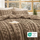 Bedsure Tufted Boho Comforter Set Queen Size - Light Brown Boho Bed Set, GentleSoft™ 3 Pieces Farmhouse Shabby Chic Embroidery Bedding, Gifts for Woman, Jacquard Queen Comforter for All Seasons Bedsure