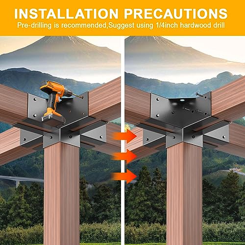 TROPTOLKY 4x4 Pergola Brackets Kit, 5-Way Powder-Coated Woodworks Corner Brackets, 1 Bracket Shoulders & 1 Wood Post Base, 2PCS Woodwork Pergola Kit Elevated Wood Stand Kit TROPTOLKY