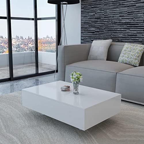 vidaXL Modern Coffee Table in High Gloss White - Rectangular Table for Living Room, Easy to Clean MDF, 33.5" x 21.7" x 12.2" vidaXL
