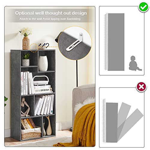 VECELO 42" Modern Gray Bookshelf - 7-Cube Organizer for Tall Hardcovers, Easy Assembly VECELO