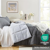 Homelike Moment Queen Comforter Set Grey, Comforters Queen Size Set, Soft Lightweight Down Alternative Bed Comforter Full Size Reversible All Season 3 Pieces Sets Grey/Light Gray Homelike Moment