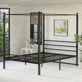 Lutown-Teen King Size Canopy Bed Frame, Four Poster Metal Canopy King Size Bed Frame, Heavy Duty Mattress Foundation with Underbed Storage, No Box Spring Needed, Easy Assembly, Black