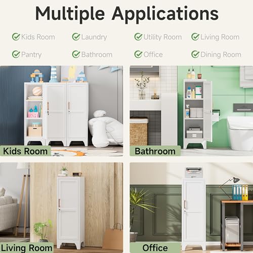 Kooyon Metal Locker Storage Cabinet with Lock,Metal Cabinet Home Office Storage Cabinets with Doors and Shelves for Employees,School,Garage, Office, Gym, Home-Assembly Required(White) Kooyon
