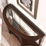 PADMA HOUSE Traditional Solid Wood Semi-Circle Sofa Table with Tempered Glass Top for Living Room, Cherry Walnut PADMA HOUSE