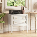 Huuger 27.6 Inch Tall Nightstand with Charging Station, USB-C Port, Larger Night Stand Set of 2, Bedside Table with 2 Drawers, 11.4 Inch Raised Legs, Side Tables End Tables, for Bedroom, White Huuger