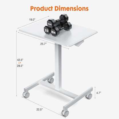 Sweetcrispy Small Mobile Rolling Standing Desk - Overbed Table, Teacher Podium with Wheels, Adjustable Work Table, Rolling Desk Laptop Computer Cart for Home, Office, Classroom - White - WoodArtSupply