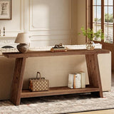 TRIBEWOOD 70.9'' Solid Wood Console Table, Narrow Long Sofa Table Behind Couch with 2-Tier Storage, Farmhouse Entryway Table for Living Room, Hallway, Foyer, Brown TRIBEWOOD