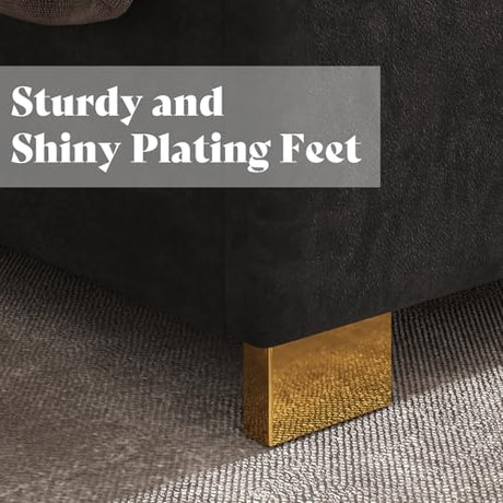 AMERLIFE King Size Upholstered Bed, Modern Velvet Bed Frame with 65.4” Tall Gold Trim Headboard, No Box Spring Needed, Black AMERLIFE