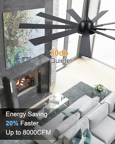 POCHFAN 72 inch Large Ceiling Fans with Lights and Remote Control, Modern Black Ceiling fan with 9 Wooden Blades for Kitchen Living Room Patio, Quiet DC Motor, 3 CCT Dimmable,6 Speed POCHFAN
