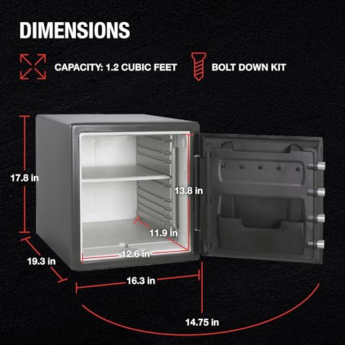 SentrySafe Medium Gray Fireproof Safe and Waterproof Safe Box with Dial Combination, Home Safe for Money, Documents, or other Valuables, 1.23 Cubic Feet, SFW123DSB - WoodArtSupply