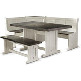 Pemberly Row Farmhouse Wood Kitchen Corner Breakfast Dining Nook Set with Hidden Storage in Off White Dark Brown Pemberly Row