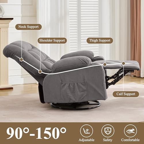 MAHOMICO Oversized Massage Swivel Recliner Chair with 4-Point 3D Kneading Massage and Heat for Living Room with Rocking Function 2 Cup Holders, USB Charge Port