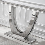 White Marble Console Table with Mirrored Stainless Steel U-Shaped Base, Faux Marble Top, Modern Design for Entryway, Hallway, Living Room, Silver Kootlena