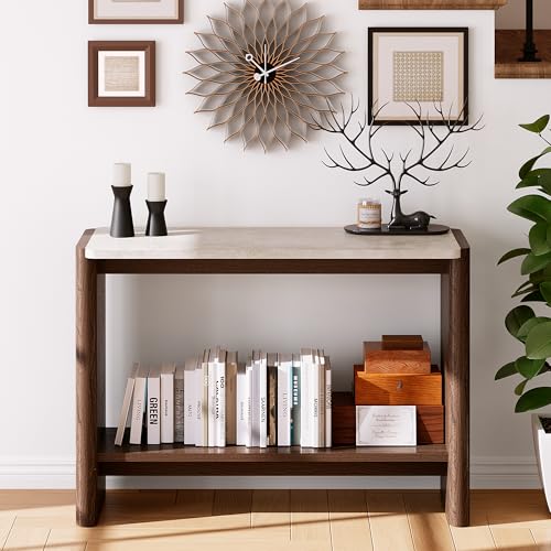 SUNBURY Modern Console Table with Faux Marble Top, 43 Inches Entryway Console Table with Open Shelf, Sofa Table Behind Couch for Hallwa, Living Room, Entrance SUNBURY