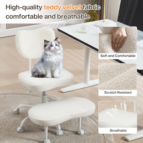 Fizzin Cross Legged Office Chair, Criss Cross Chair with Wheels Height Adjustable Seat for ADHD 360° Swivel Meditation Chair Chic Home Office Furniture (White-New) Fizzin