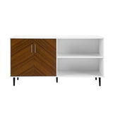 Walker Edison Fehr Modern 2 Door Bookmatch Asymmetrical Console for TVs up to 65 Inches, 58 Inch, White Walker Edison