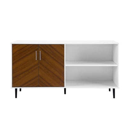 Walker Edison Fehr Modern 2 Door Bookmatch Asymmetrical Console for TVs up to 65 Inches, 58 Inch, White - WoodArtSupply