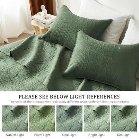 akkialla Queen Quilt Bedding Set,Olive Green Ultrasonic Full/Queen Quilt Set,Lightweight Soft Bedspread Coverlet,Modern Style Coin Pattern Bed Cover for All Seasons,3 Piece(1 Quilt,2 Pillow Shams) akkialla