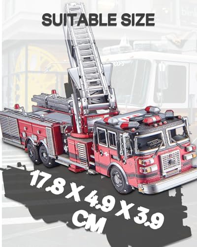 Piececool 3D Metal Puzzles for Adults, Ladder Truck Fire Engine Model Kits Building, Challenge to Assemble DIY Craft Kits, Best Birthday Christams Gifts - 354 Pcs