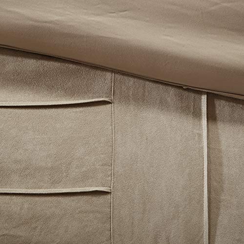 Madison Park Cozy Comforter Set Casual Blocks Design All Season, Matching Bed Skirt, Decorative Pillows, King(104"x92"), Dune Suede, Beige Brown, 7 Piece Madison Park