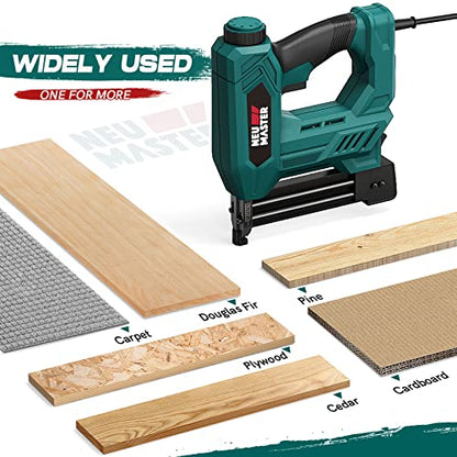 NEU MASTER Brad Nailer, 2 in 1 Electric Staple Gun/Nail Gun for Wood, Upholstery and DIY Projects, 1/4'' Narrow Crown Staples 200pcs and Nails 800pcs Included - WoodArtSupply