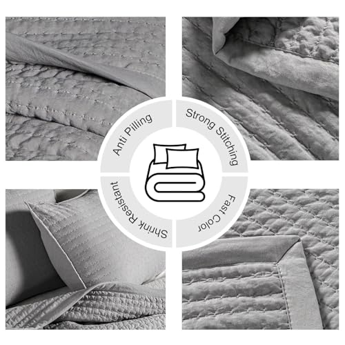 DAWNDIOR Max Oversized California King Quilt Set – 112"x106"Soft Washed Lightweight Bedspread,Multi-Lock Quilting,Minimalist Nordic Bedding, Spring & Summer Quilt Set (1 Quilt + 2 Pillow Shams), Grey DAWNDIOR