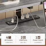 SEDETA Home Office Desk with File Drawer & Power Outlet, 66'' Computer Desk with 5 Drawer, Storage Shelves, Printer Cabinet and Monitor Shelf, Gaming Desk with Led Lights, Grey SEDETA