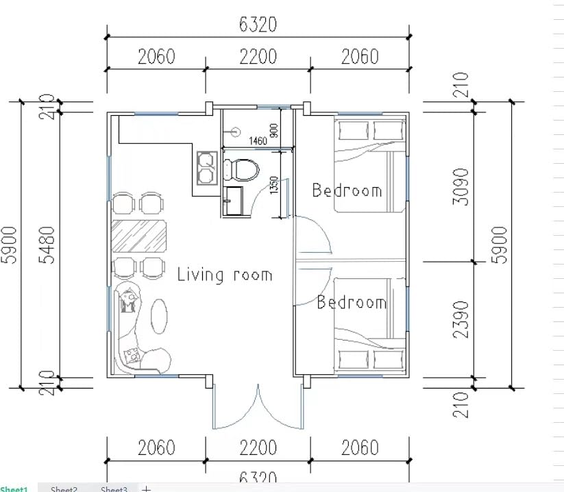 Generic Best Choice Portable Prefabricated Tiny Mobile Home 19x20 ft, Mobile Expandable Prefab House for Hotel, 2 Bed 1 Bath, Living & Kitchen - WoodArtSupply