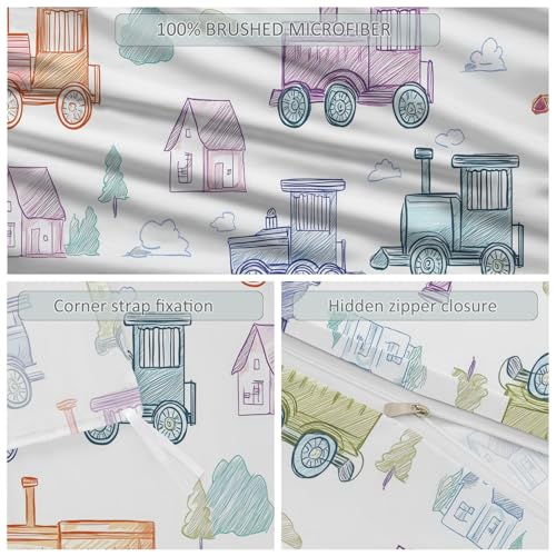 3-Piece Double-Sided Printed Duvet Cover Set Single – Soft Microfiber Bedding with Minimalist Car Cute Design with Zipper Closure,Includes 1 Duvet Cover + 2 Pillowcases Multicolor Generic