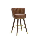 SeekFancy 24" Swivel Bar Stools Set of 2, Counter Height Bar Stools with Back, Leather Swivel Counter Stool with Wood Legs, Upholstered Pub Stools Brown Bar Chairs for Kitchen Island, 300lbs SeekFancy