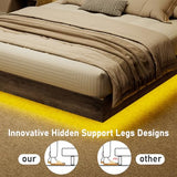 LUXOAK Rustic Grey Floating Platform Bed Frame with LED Headboard & Easy Assembly LUXOAK